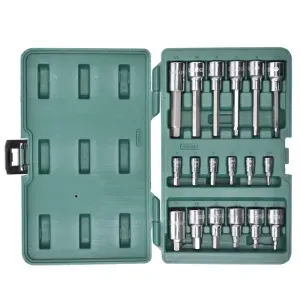 Jogo de Soquetes com Bits Hexagonais 18 pçs 1/4" e 1/2” Sata