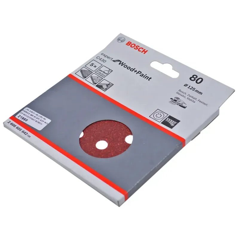 Kit-5-Folhas-de-Lixa-Velcro-5--G80-Expert-Wood-Paint-Bosch