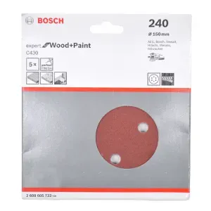 Kit 5 Folhas de Lixa Velcro 6" G240 Expert Wood Paint Bosch