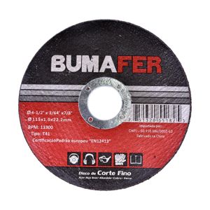 Disco de Corte Fino Inox 4.1/2" 1mm x 7/8" Bumafer
