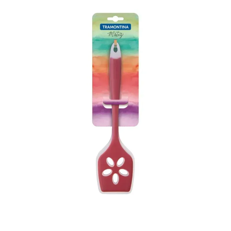 ESPATULA-TRAMONTINA-PERFURADA-VERMELHA-EM-NYLON-E-SILICONE