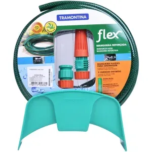 Mangueira Flex em PVC Verde 15m com Suporte Mural Tramontina