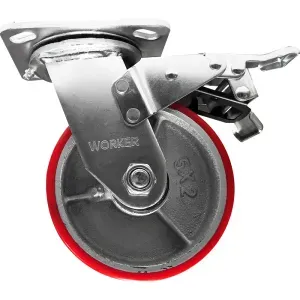 Rodízio Giratório com Freio 5" 60mm PU Vermelho Worker