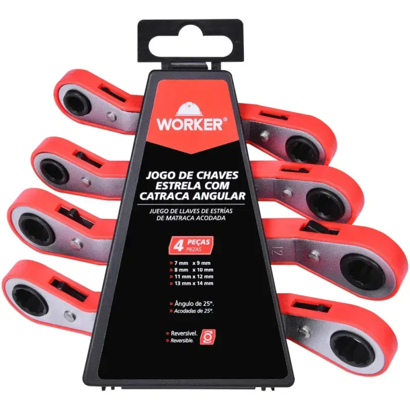 Jogo de Chave Estrela Reversível 4 Peças Worker