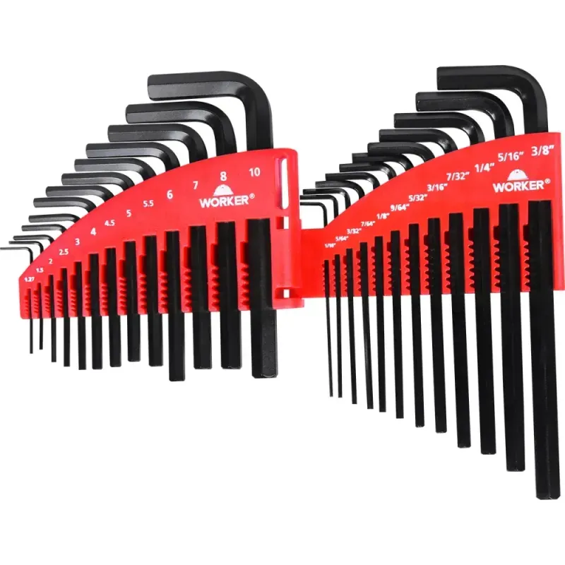 Jogo de Chaves Hexagonal em Cromo Vanádio 25 peças Worker