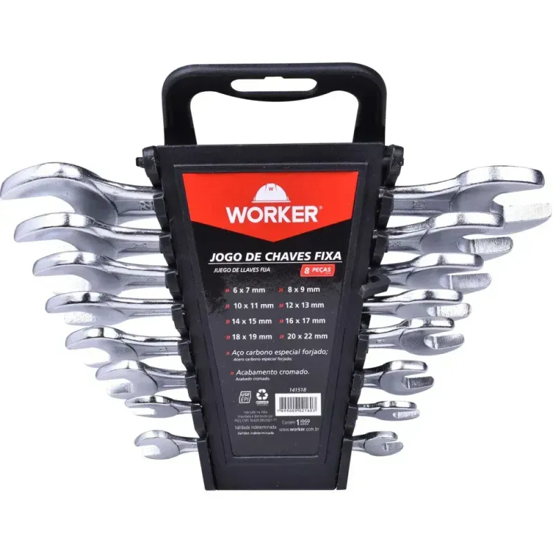 Jogo de Chaves Fixas 8 Peças 6 a 22mm Worker