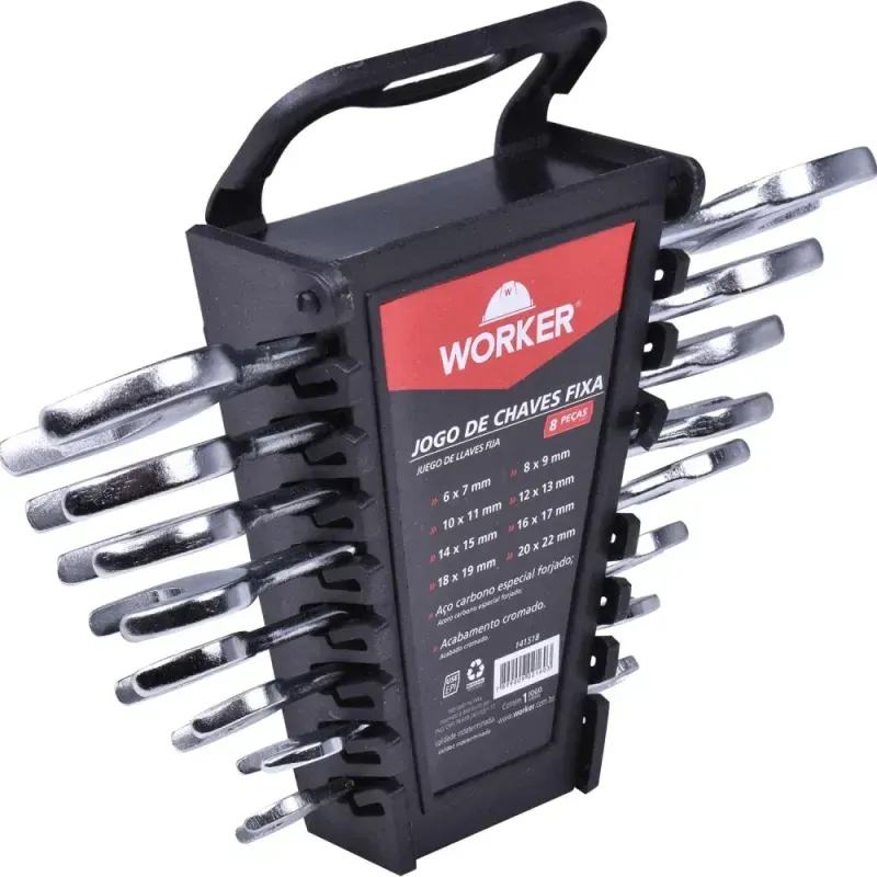 Jogo de Chaves Fixas 8 Peças 6 a 22mm Worker