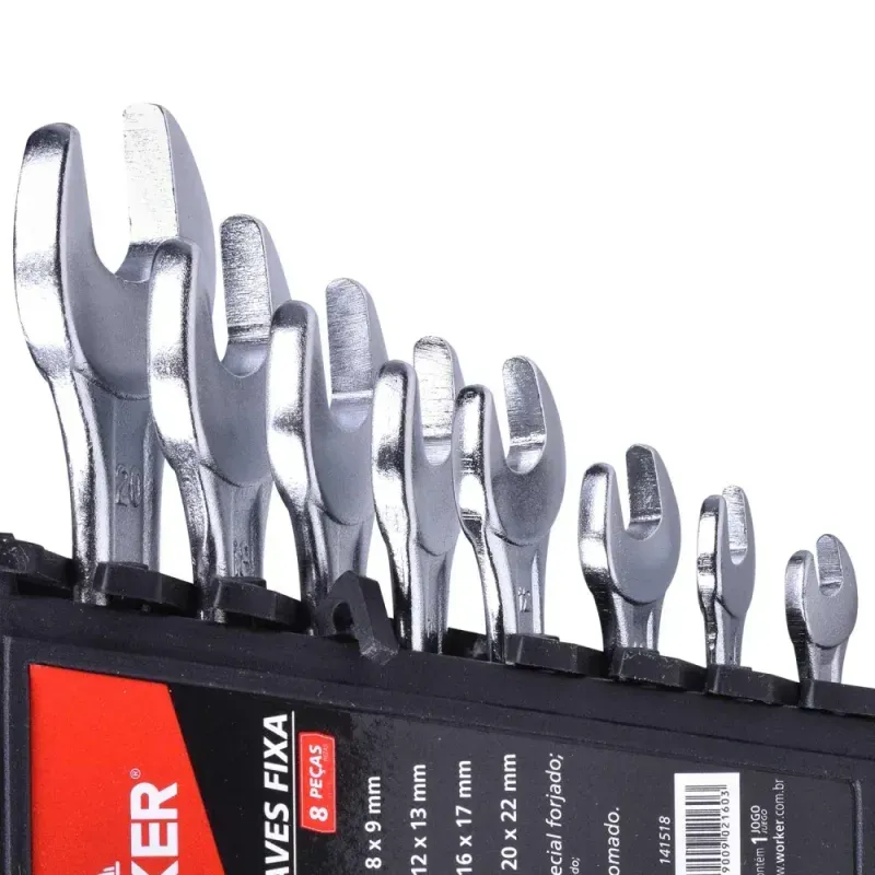 Jogo de Chaves Fixas 8 Peças 6 a 22mm Worker