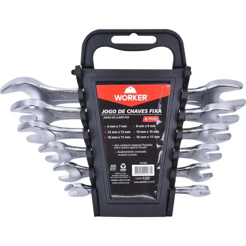 Jogo de Chave Fixa Com 6 Peças 6 a 17mm Worker