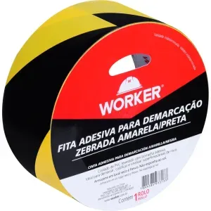 Fita Adesiva Para Demarcação Zebrada Amarelo e Preto 48mm x 30m Worker