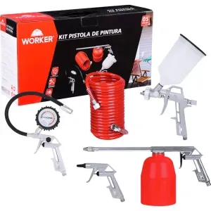 Kit de Pistola de Pressão para Pintura 72psi com 5 Peças Worker