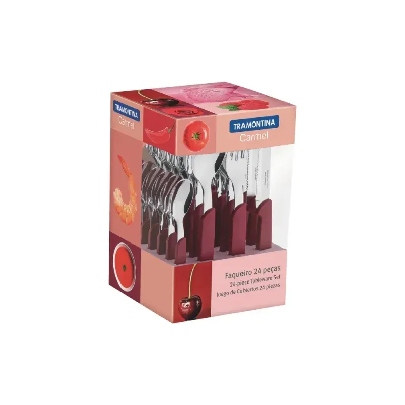 Faqueiro-Tramontina-Carmin-Escuro-em-Aco-Inox-e-Cabo-Polipropileno-com-Facas-para-Churrasco-24-Pecas-Tramontina-23499027