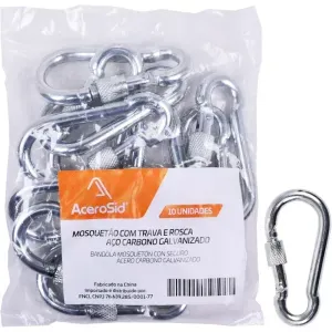 Mosquetão Acerosid Trava Rosca 8x80mm 10 Peças