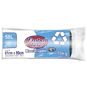 Saco de Lixo Rolo 50L Preto 30 Peças Embalixo