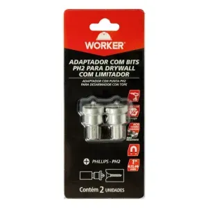 Bits PH2 para Drywall com Limitador 1” 25,40mm 2 Pçs Worker