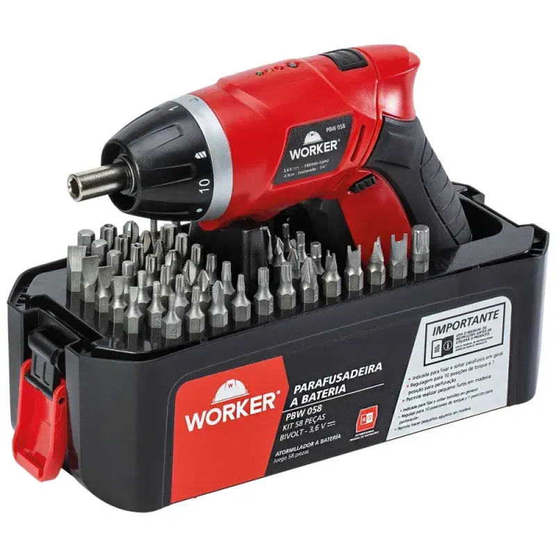 Parafusadeira-a-Bateria-PBW-058 com-58 Pecas-36V-Biv-Worker