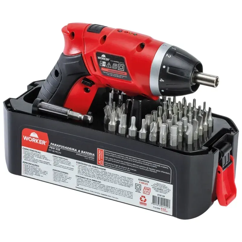 Parafusadeira-a-Bateria-PBW-058 com-58 Pecas-36V-Biv-Worker