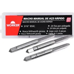 Jogo de Macho Manual Din351 BSW 3/16"X24" 3 Peças Worker