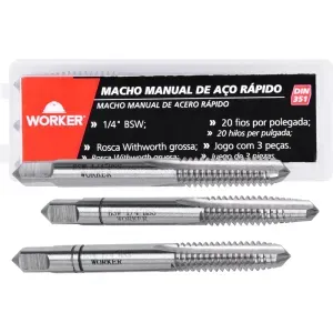 Jogo Macho Manual Din351 BSW 1/4"X20" 3 Peças Worker