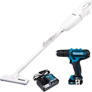 Kit Parafusadeira Furadeira Impacto a Bateria 12V + Aspirador de Pó Makita