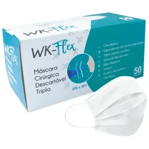 Máscara Cirúrgica Descartável Tripla Branca 50 Peças WK-Flex