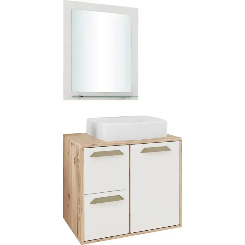Conjunto-Gabinete-Suspenso-Lux-60 Com-Espelheira-Cor-Supremo-Cabernet-Balcony