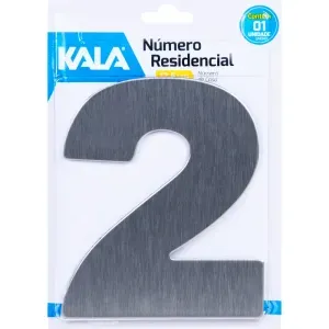 Número Residencial N°2 Aço Escovado 12,5cm Kala