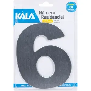 Número Residencial N°6 Aço Escovado 12,5cm Kala
