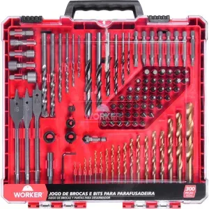 Jogo de Brocas E Bits Para Parafusadeira Com 300 Peças Worker