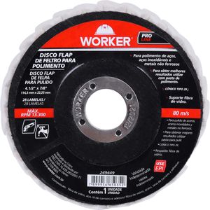 Disco Flap de Feltro para Polimento 4.1/2"x7/8" 13300rpm Worker