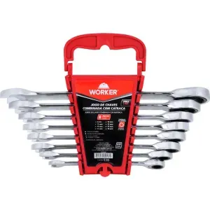Jogo de Chave Combinada com Catraca 8pcs 8-19mm Worker