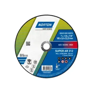 Disco de Corte Super Aços AR312 180x3,0mm Norton