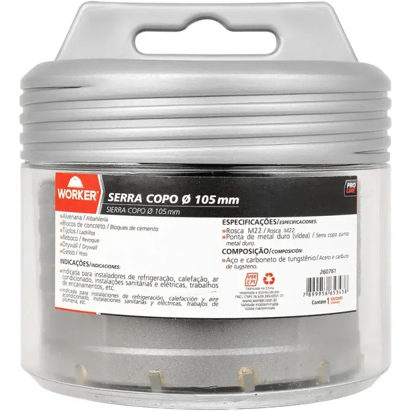 Serra-Copo-com Ponta-de-Metal-Duro-105mm-Worker