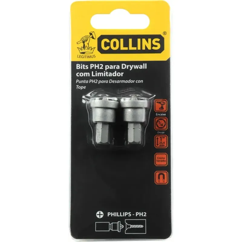Bits-PH2-para-Drywall-com-Limitador 1”-2540mm-2-Pcs-Collins