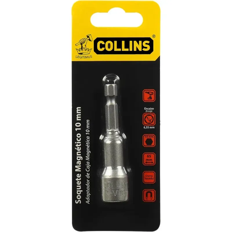 Soquete-Magnetico-em-Aco-Cromo-Vanadio-10mm-1-4--Collins