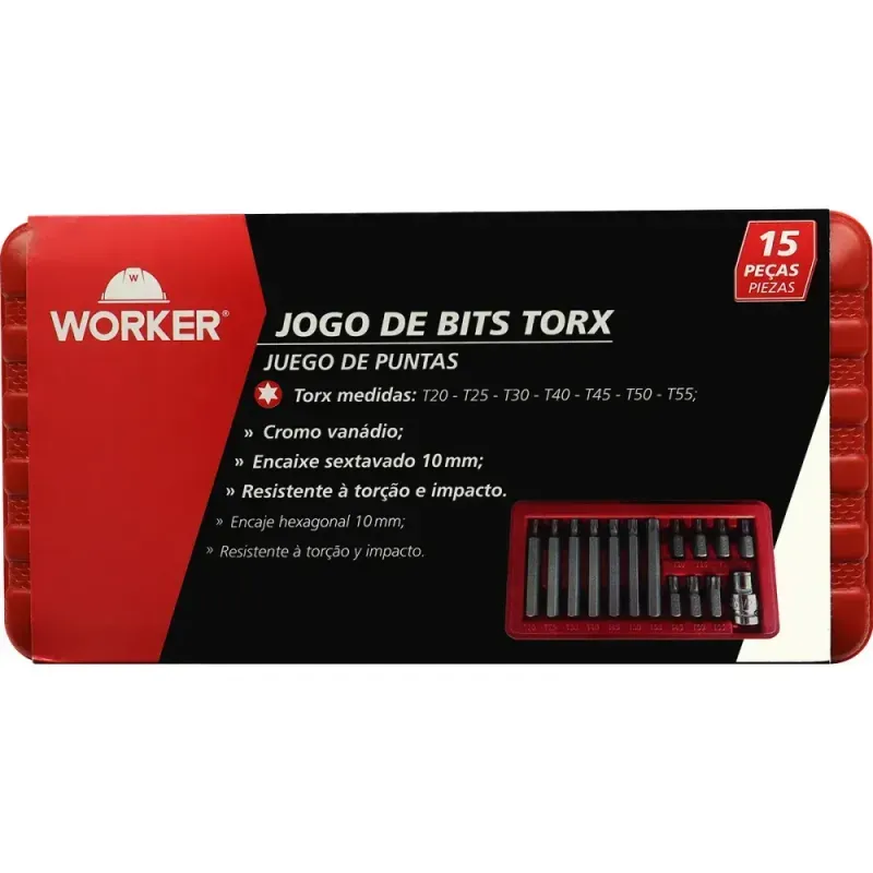 Jogo-de-Bits-Torx-Sextavado-10mm-T20-T55-com-15-Pecas-Worker