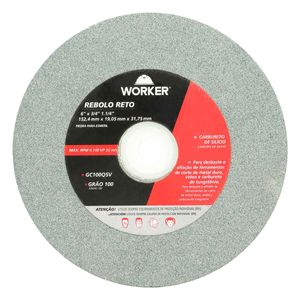 Rebolo Reto para Afiação 6" x 3/4" x 1.1/4" Grão 100 Worker