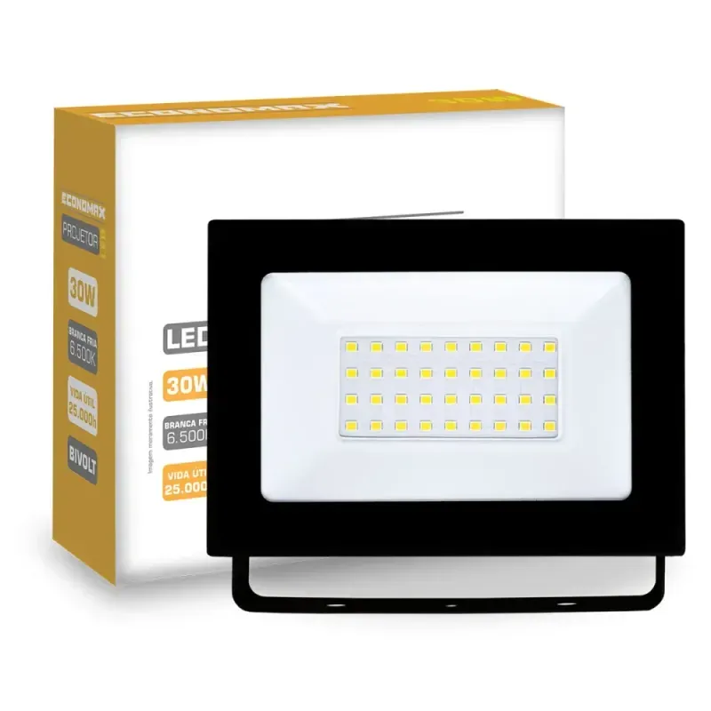 Refletor-de-LED-Preto-1800lm-30W-6500K Biv-Economax