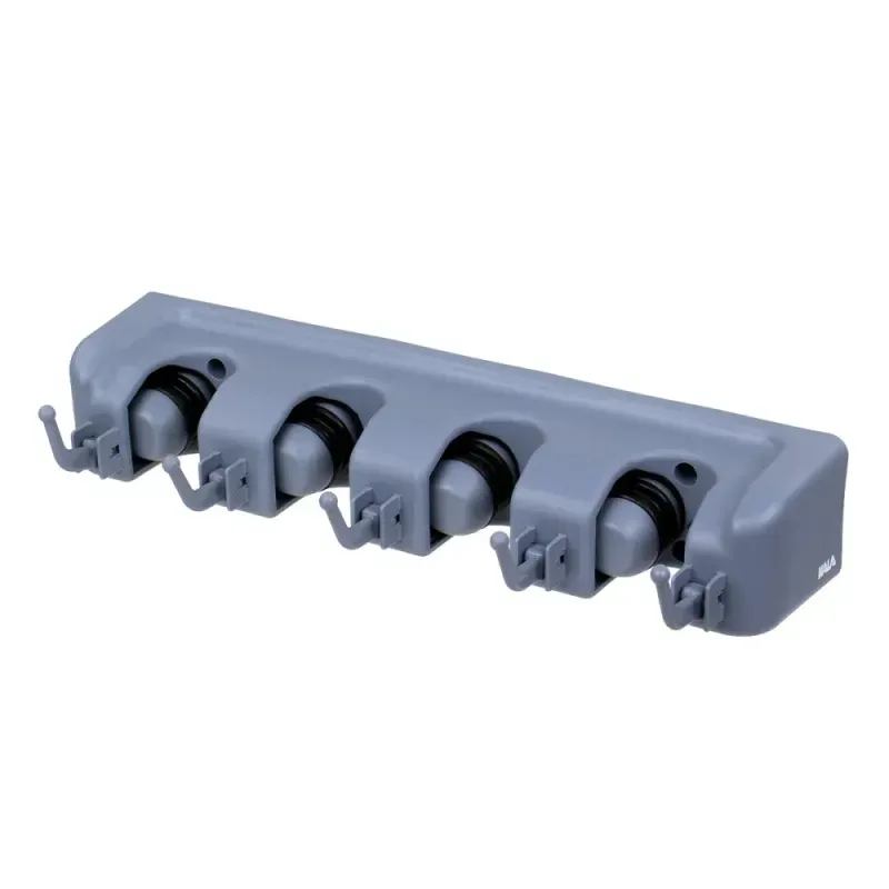 Suporte-Vassoura-em-Plastico-com-4 posicoes-e-5 ganchos-Kala
