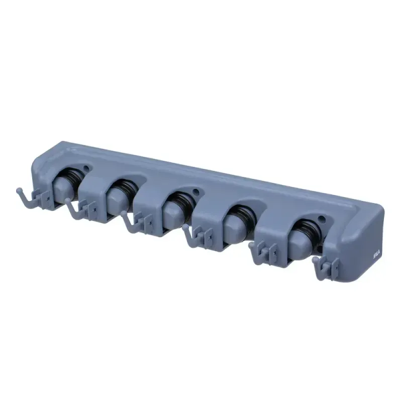 Suporte-Vassoura-em-Plastico-com-5 posicoes-e-6 ganchos-Kala