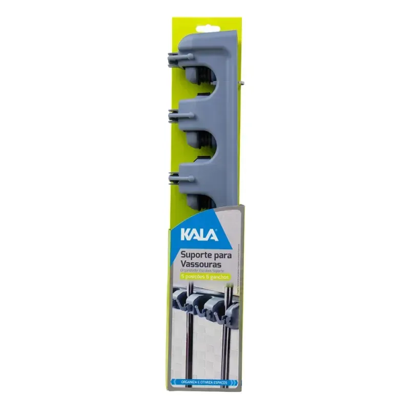 Suporte-Vassoura-em-Plastico-com-5 posicoes-e-6 ganchos-Kala