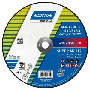 Disco de Corte Super Aços Ar312 254x15,87mm Norton