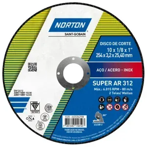Disco de Corte Super Aços Ar312 254x25,40mm Norton