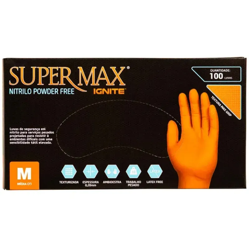 Luva-Procedimento-Nitrilica-Laranja-100-Pecas-M-SuperMax