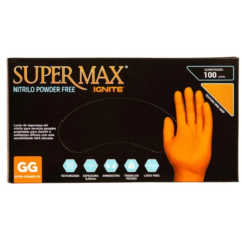 Luva-Procedimento-XG-Orange-Ignite-90-Pecas-Supermax-
