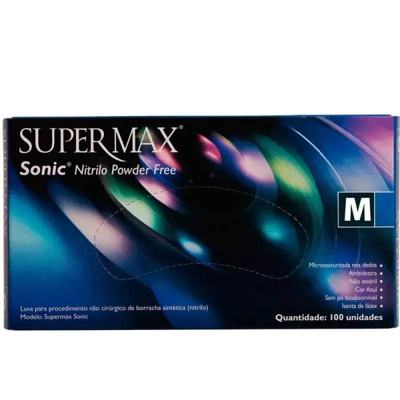 Luva Nitrilica-Azul Cobalto-M com-100-pecas-SuperMax