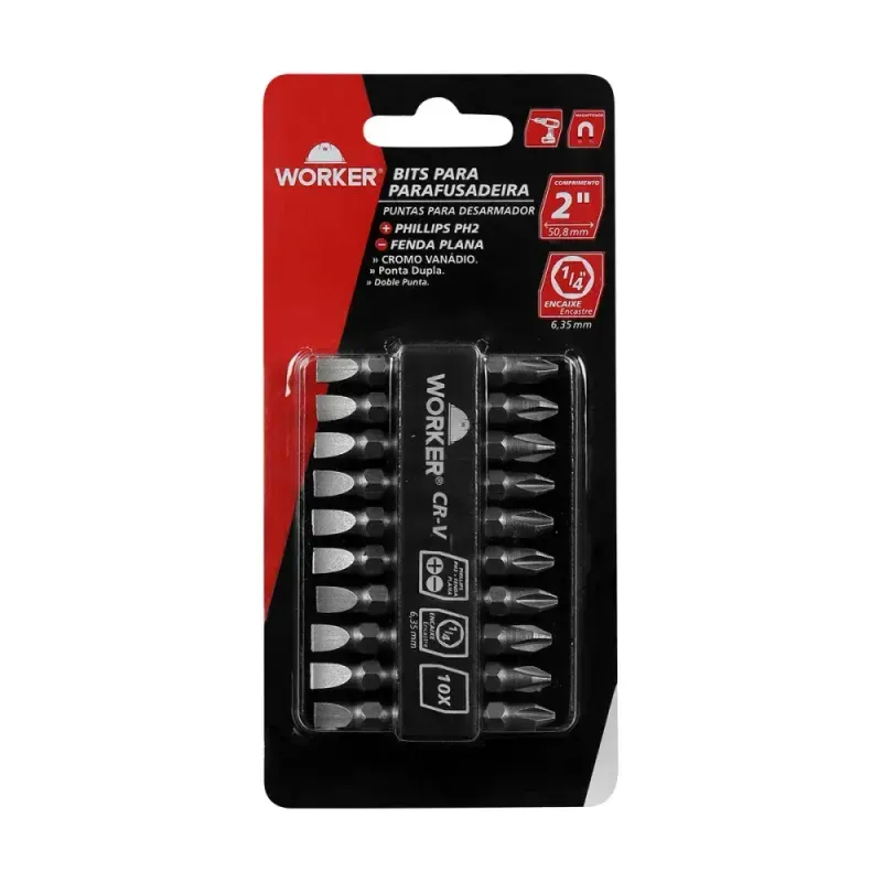 Bits-para-Parafusadeira-Ph2-2----508Mm-10-Unidades-Worker