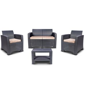 Conjunto Mesa Rattan Sofá+2 Poltronas Chumbo Aquapalas